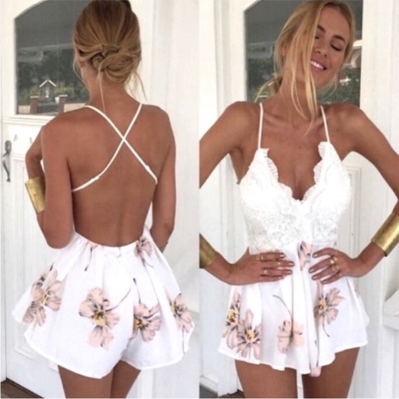 Floral Crochet Romper in Pink & White Brand New Size XL - Picture 1 of 13